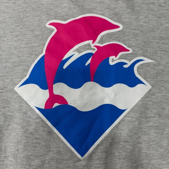 Pink Dolphin Gray Crewneck Sweatshirt Large Pink Logo Dolphins Graphic USA-Made - Picture 3 of 7